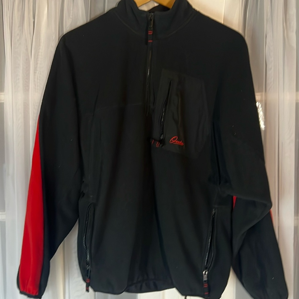 OVADIA Polar Fleece Jacket Men’s Small Quarter-Zip Pullover BLACK/RED
